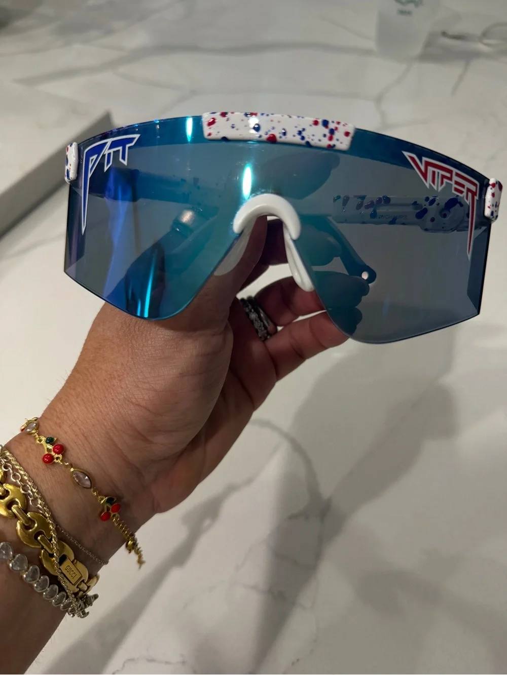 Blue Mirrored Shield Visor Sunglasses by